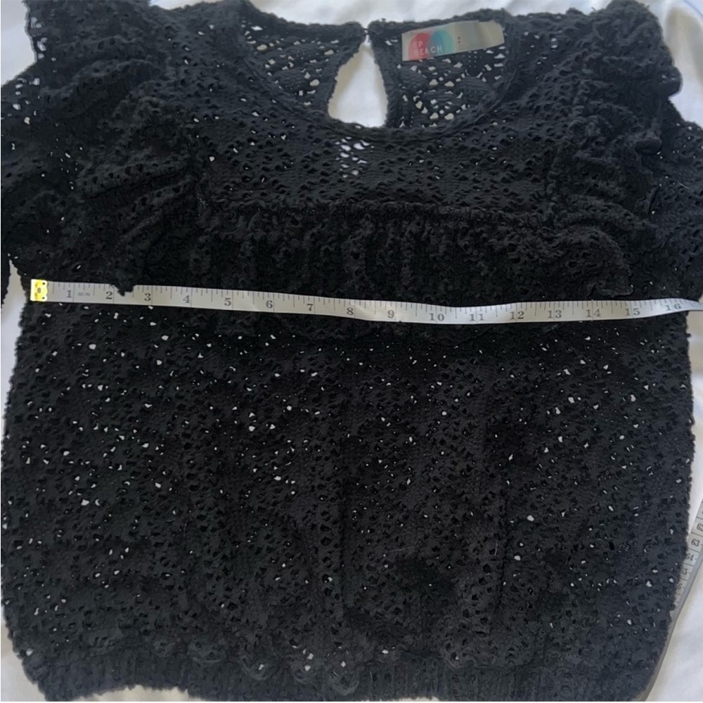 Free People FP Beach Feel The Love Black Crochet Long Sleeve Ruffle Top Small - Picture 10 of 15